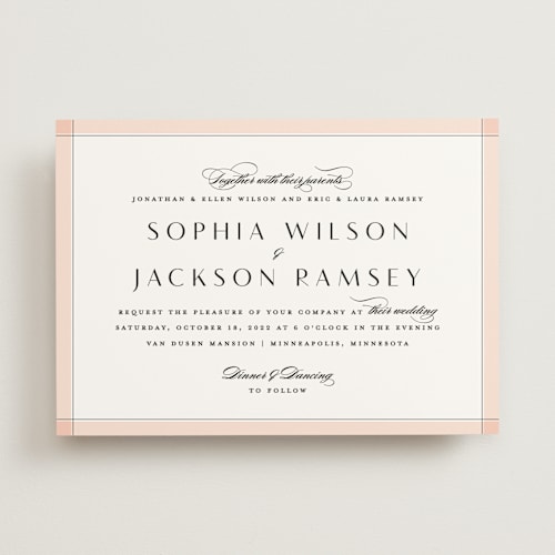 This is a blush wedding invitations with standard by Michelle Taylor called classical printing on signature in standard