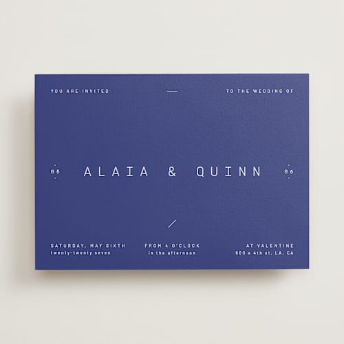 This is a positano wedding invitations with standard by Blustery August called alaia printing on signature in standard