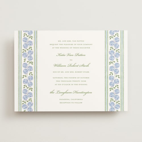 This is a dove wedding invitations with standard by Madhvi Samimi called hydrangea vines printing on signature in standard