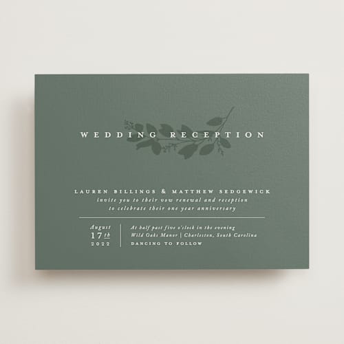 This is a eucalyptus wedding invitations with standard by Amy Kross called falling branch printing on signature in standard