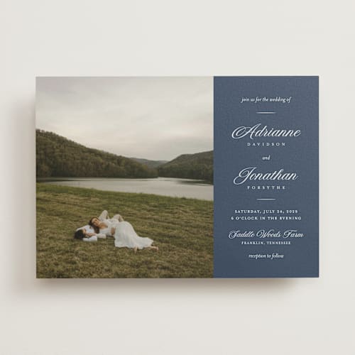 This is a navy wedding invitations with standard by Eric Clegg called together always printing on signature in standard