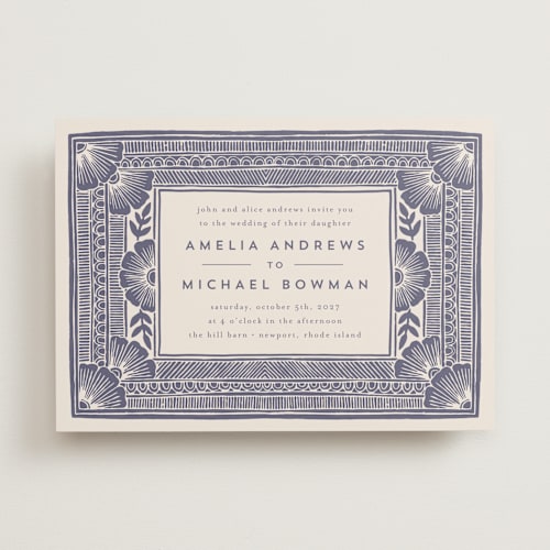 This is a twilight wedding invitations with standard by Katharine Watson called block print frame printing on signature in standard
