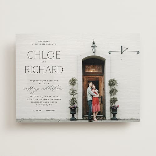 This is a noir wedding invitations with standard by Eric Clegg called boutique printing on signature in standard