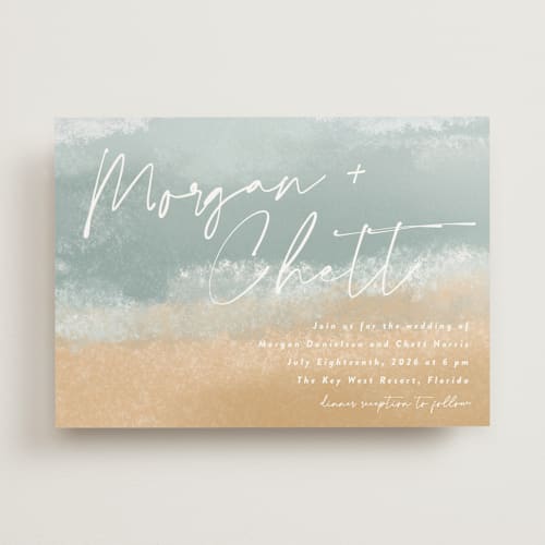 This is a seaglass wedding invitations with standard by Rebecca Durflinger called seaside printing on signature in standard