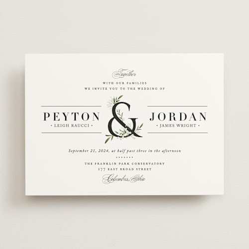 This is a cotton wedding invitations with standard by Jennifer Postorino called adorned ampersand printing on signature in standard