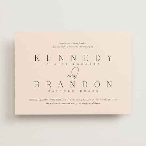This is a blush wedding invitations with standard by Jessica Williams called the space between printing on signature in standard