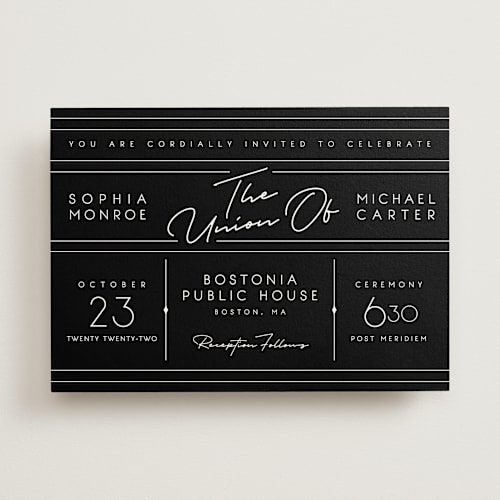 This is a slate wedding invitations with standard by GeekInk Design called vesperum printing on signature in standard