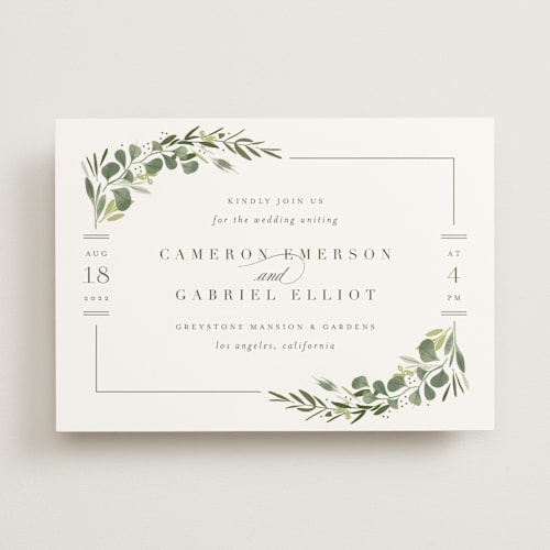 This is a leaf wedding invitations with standard by Kristie Kern called ensconce printing on signature in standard