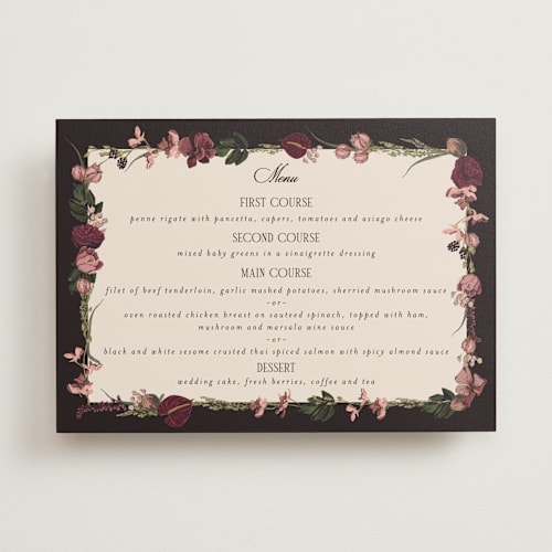 This is a merlota menu cards with standard by Susan Moyal called romantics printing on signature in standard