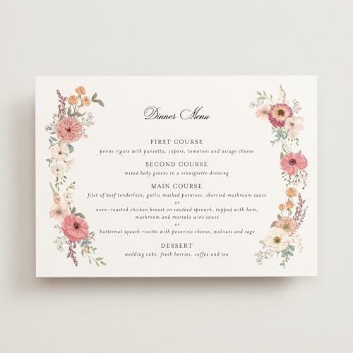 This is a sunset menu cards with standard by Susan Moyal called cherished printing on signature in standard