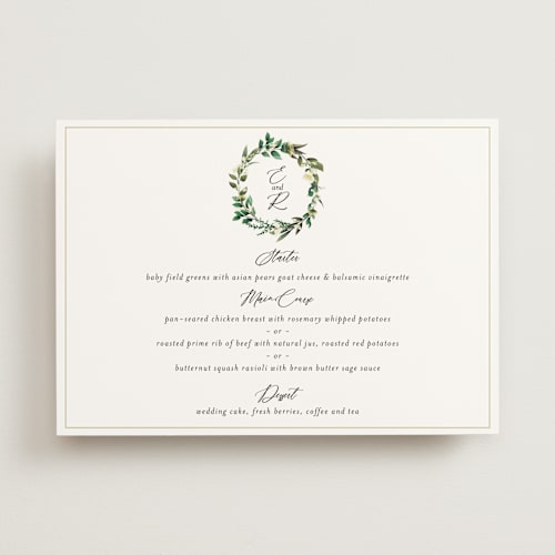 This is a porcelain menu cards with standard by Susan Moyal called fresh classic printing on signature in standard
