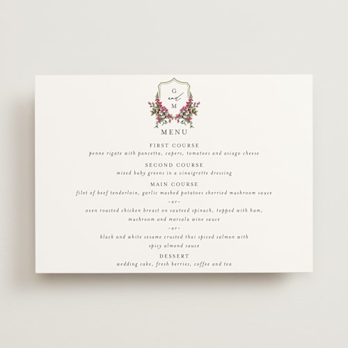 This is a peony menu cards with standard by Susan Moyal called romantic florals printing on signature in 5x7