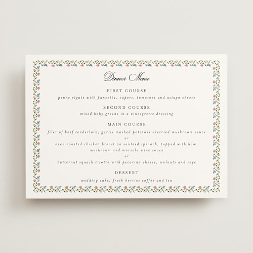 This is a blush menu cards with standard by Susan Moyal called monogramed printing on signature in standard