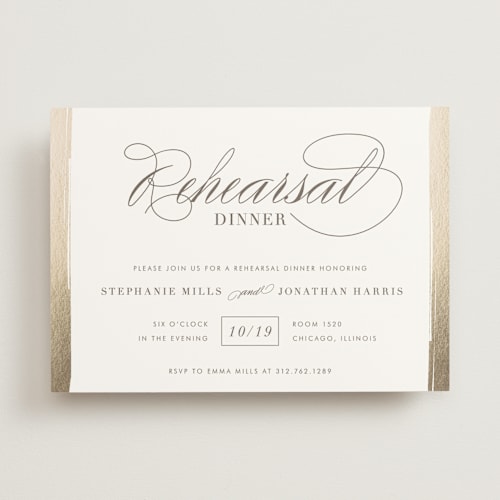 This is a gold rehearsal dinner invitations with standard by Lehan Veenker called golden rehearsal printing on signature in standard