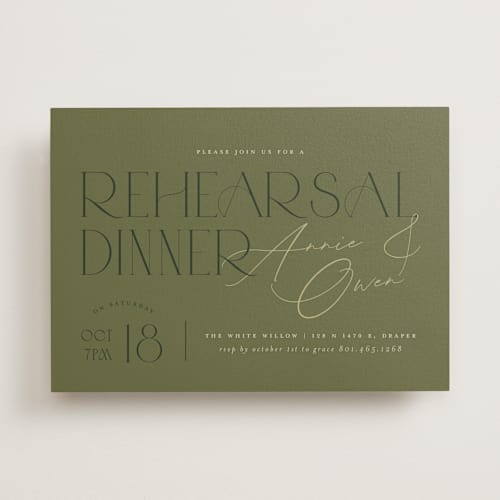 This is a sage rehearsal dinner invitations with standard by Stephanie Hawkes called annie printing on signature in standard
