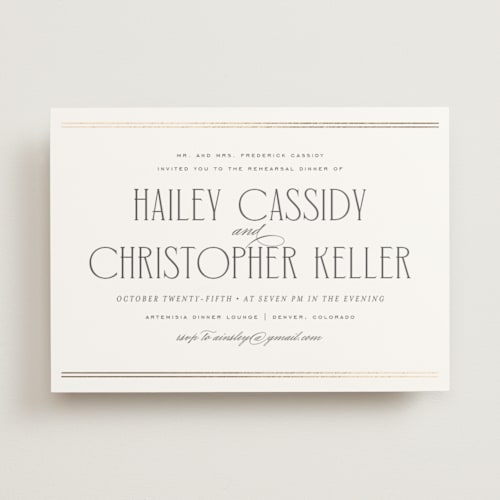 This is a diamond rehearsal dinner invitations with foil pressed by chocomocacino called merveilleux printing on signature in standard