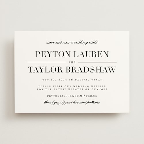 This is a tuxedo save the date with standard by Lauren Chism called classic printing on signature in standard