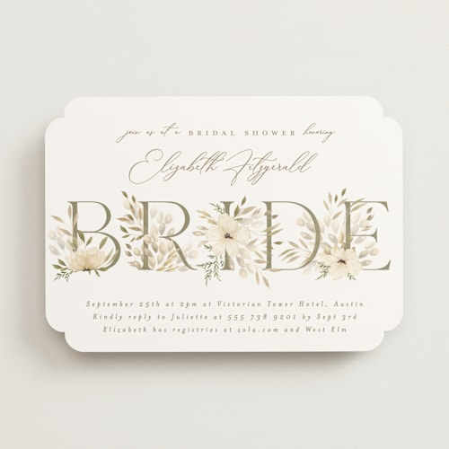 This is a elegant spring bridal shower invitations with standard by Phrosné Barwood called floral bride printing on signature in standard