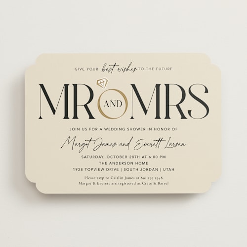 This is a buttercream bridal shower invitations with standard by Robert and Stella called mr. & mrs. printing on signature in standard