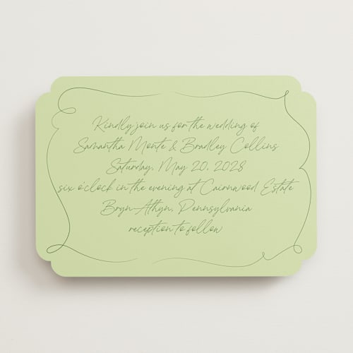 This is a fern wedding invitations with standard by Wallace Design Co. called french whimsy script printing on signature in standard