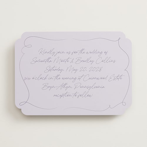 This is a wisteria wedding invitations with standard by Wallace Design Co. called french whimsy script printing on signature in standard