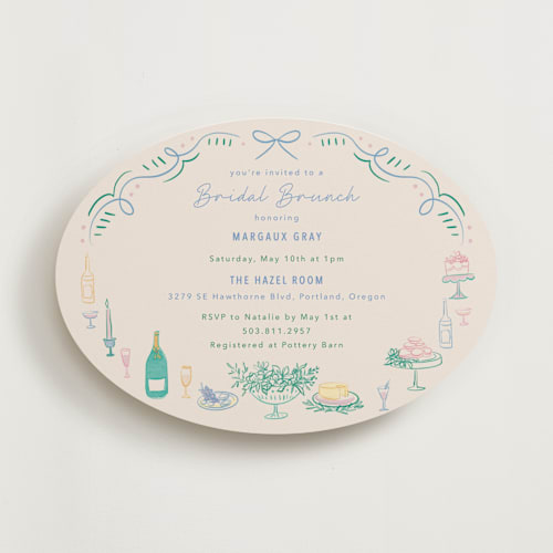 This is a pastel bridal shower invitations with standard by Elly called dining printing on signature in standard