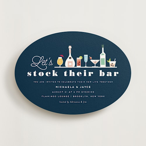 This is a indigo engagement party invitations with standard by chocomocacino called caipiroska printing on signature in standard