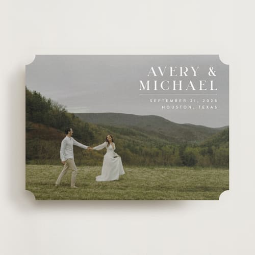 This is a ivory save the date with standard by Juneau Designs called hold tight printing on recycled smooth signature in standard