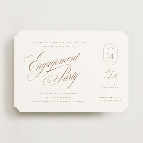 This is a cocoa engagement party invitations with standard by chocomocacino called gelt printing on signature in standard