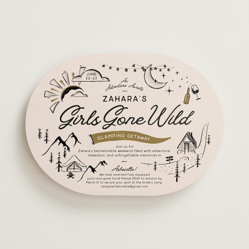 This is a champagne bachelorette party invitations with standard by Kelsey Mucci called girls gone wild printing on signature in standard