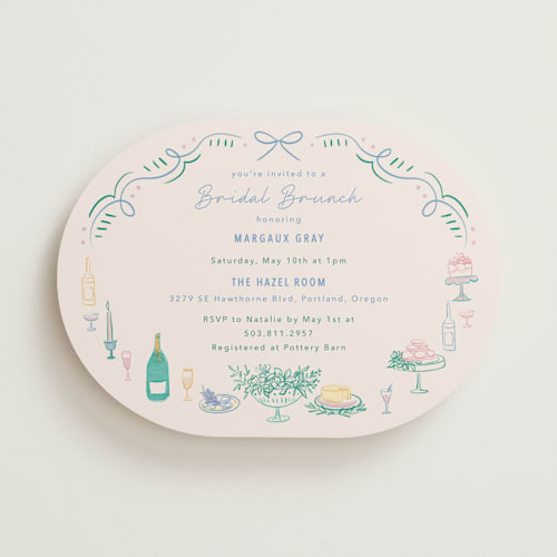 This is a pastel bridal shower invitations with standard by Elly called dining printing on signature in standard