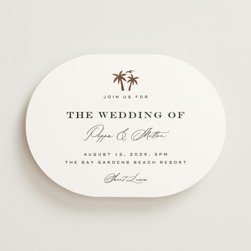 This is a cloud foil stamped wedding invitations with foil pressed by Laura Hamm called tropical getaway printing on signature in standard