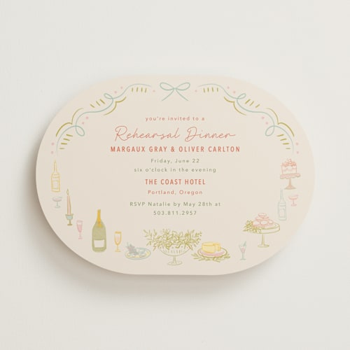 This is a olive rehearsal dinner invitations with standard by Elly called dining printing on signature in standard