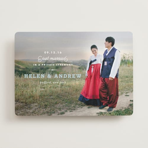 This is a baby blue wedding announcements with standard by Oscar and Emma - Karly Depew called timeless printing on recycled smooth signature in standard