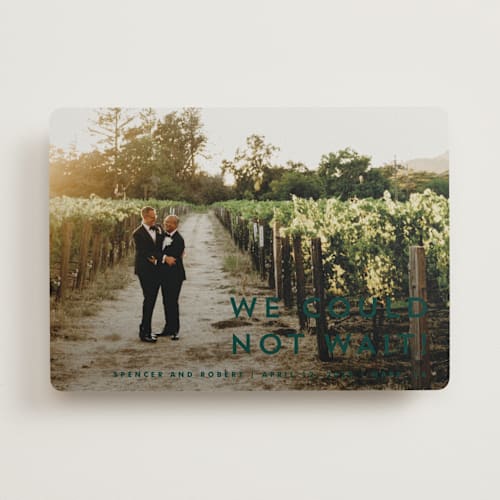 This is a rosemary wedding announcements with standard by Stacey Meacham called modern offset printing on recycled smooth signature in standard