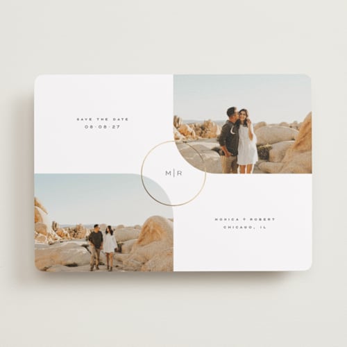This is a pearl foil stamped save the date cards with foil pressed by Yuliya Evseeva called love me tender printing on recycled smooth signature in standard