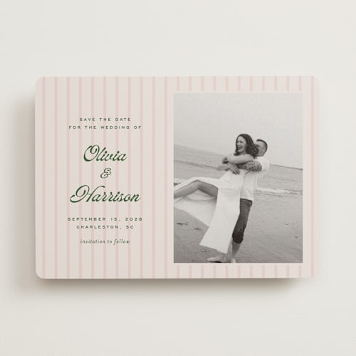 This is a blush save the date with standard by Ellen Schlegelmilch called harrison printing on recycled smooth signature in standard