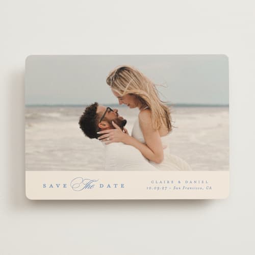This is a wave save the date with standard by Creo Study called aristocratic printing on recycled smooth signature in standard