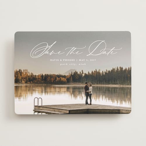 This is a cloud save the date with standard by Kate Ahn called venice printing on recycled smooth signature in standard