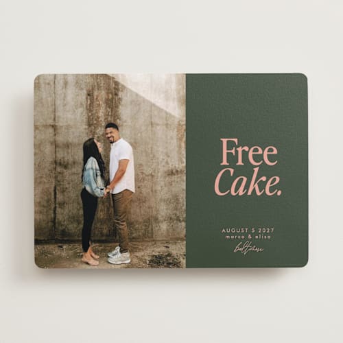 This is a hunter save the date with standard by Erin L. Wilson called free cake printing on recycled smooth signature in standard