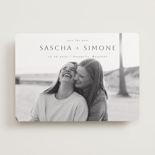 This is a downtown save the date with standard by Ani Somi called happy sailing printing on recycled smooth signature in standard