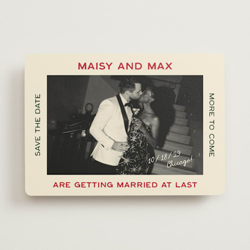 This is a pizzeria save the date with standard by Ani Somi called trattoria printing on recycled smooth signature in standard