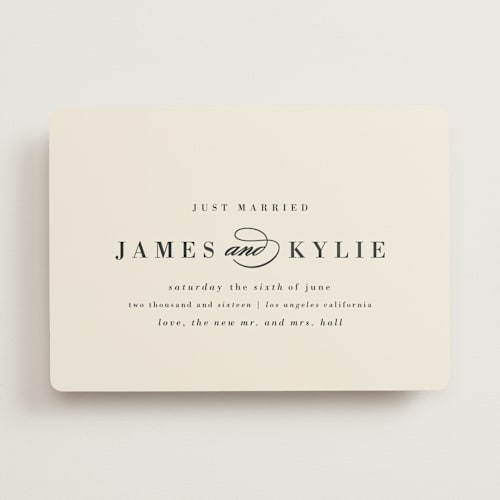 This is a charcoal wedding announcements with standard by Roxy Cervantes called classically stated printing on signature in standard