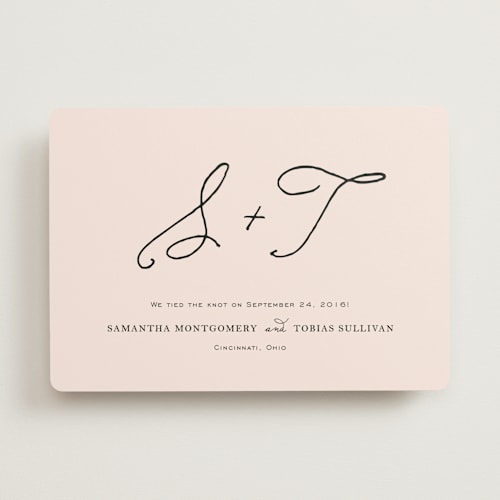 This is a blush wedding announcements with standard by Kim Dietrich Elam called estate printing on signature in standard