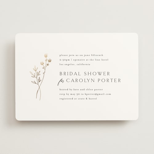 This is a silk bridal shower invitations with foil pressed by Kelly Schmidt called rustic elegance printing on signature in standard
