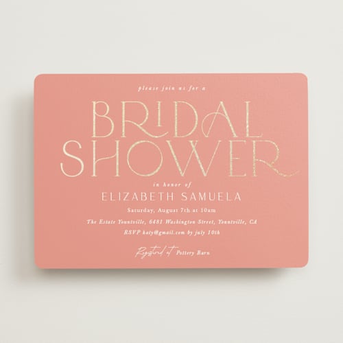 This is a peach bridal shower invitations with foil pressed by Yaling Hou Suzuki called modern take printing on signature in standard