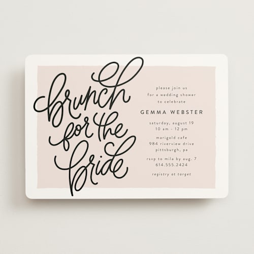 This is a blush bridal shower invitations with standard by Lea Delaveris called brunch for the bride printing on signature in standard