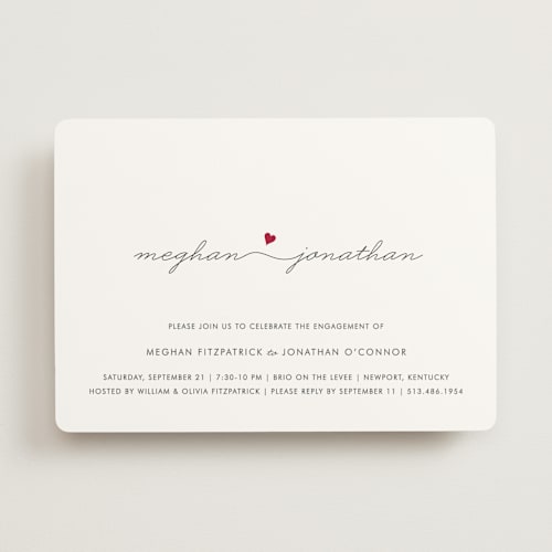 This is a red hot engagement party invitations with standard by Kim Dietrich Elam called love connection printing on signature in standard