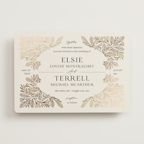 This is a cream foil stamped wedding invitations with foil pressed by Jen Owens called baroque printing on signature in standard