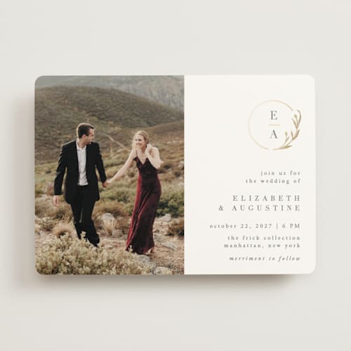 This is a snow foil stamped wedding invitations with foil pressed by Ana de Sousa called for eternity printing on signature in standard